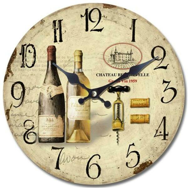 Yosemite Home Decor Circular Wooden Wall Clock with Two Bottles of Wine Print CLKA7186